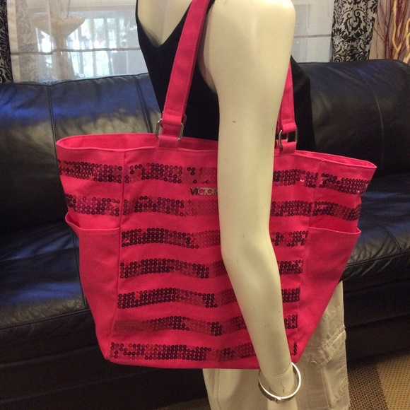 NWOT hot pink sequinned Victoria’s Secret tote - Picture 2 of 8